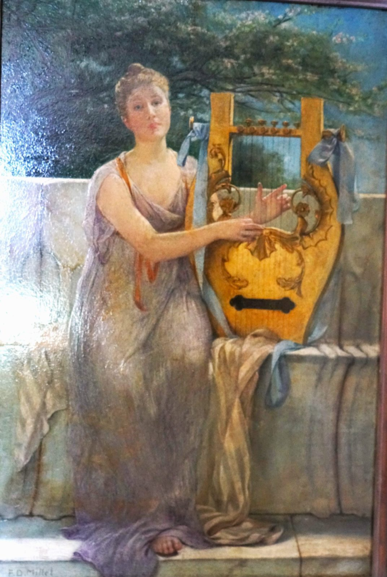 Lady Playing a Lyre on a Marble Bench