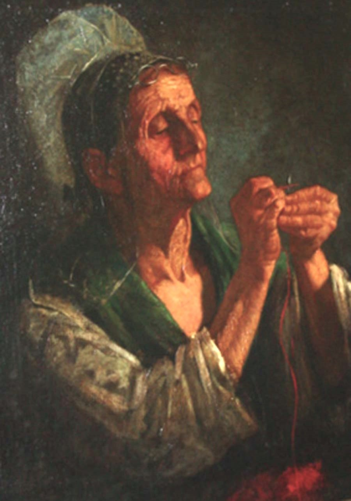 Old Flemish Woman Threading a Needle